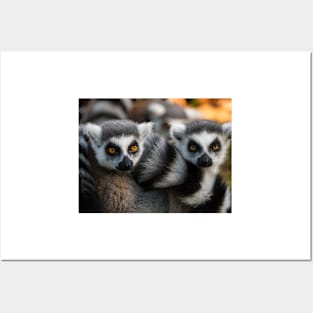 Group of ring-tailed lemur monkeys Posters and Art